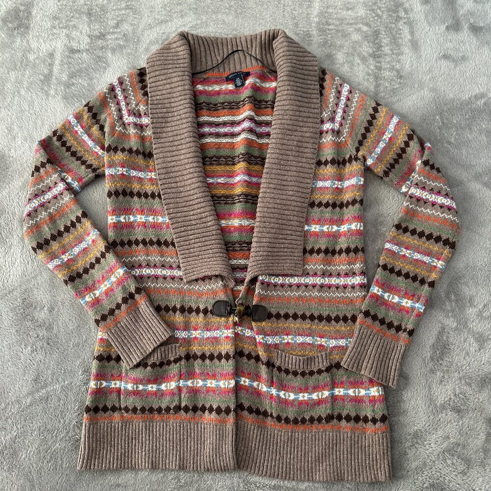Tommy Hilfiger Y2K Tan Striped Long Sweater Cardigan Women's SMALL